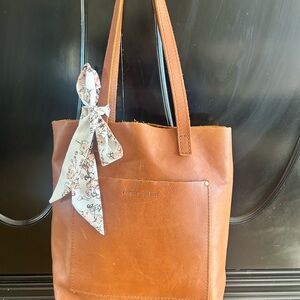 Portland Leather Tote Bag with Floral Scarf